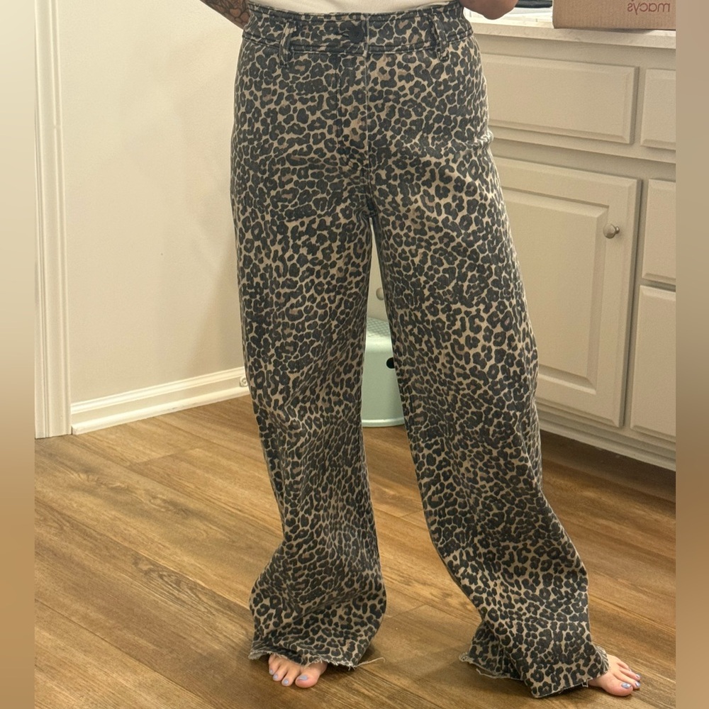 Leopard Print Wide Leg Jeans